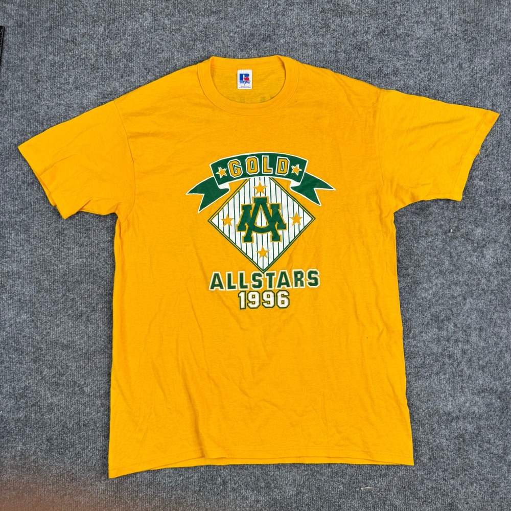 Russell Athletic T-Shirt Mens Size L Yellow 1996 Allstars Baseball USA Vintage